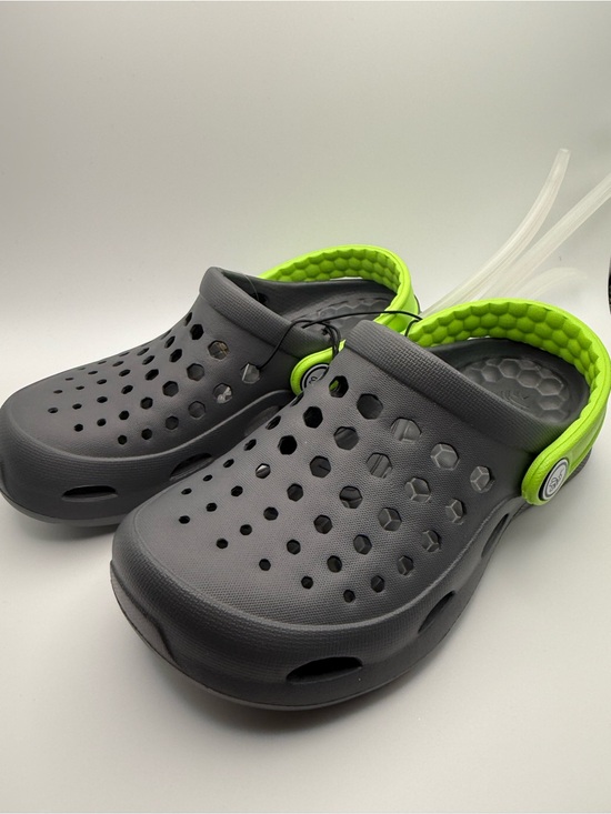 Joybees Other - Joybees Crocs Kids Gray Clogs with Bright Green Heel Strap